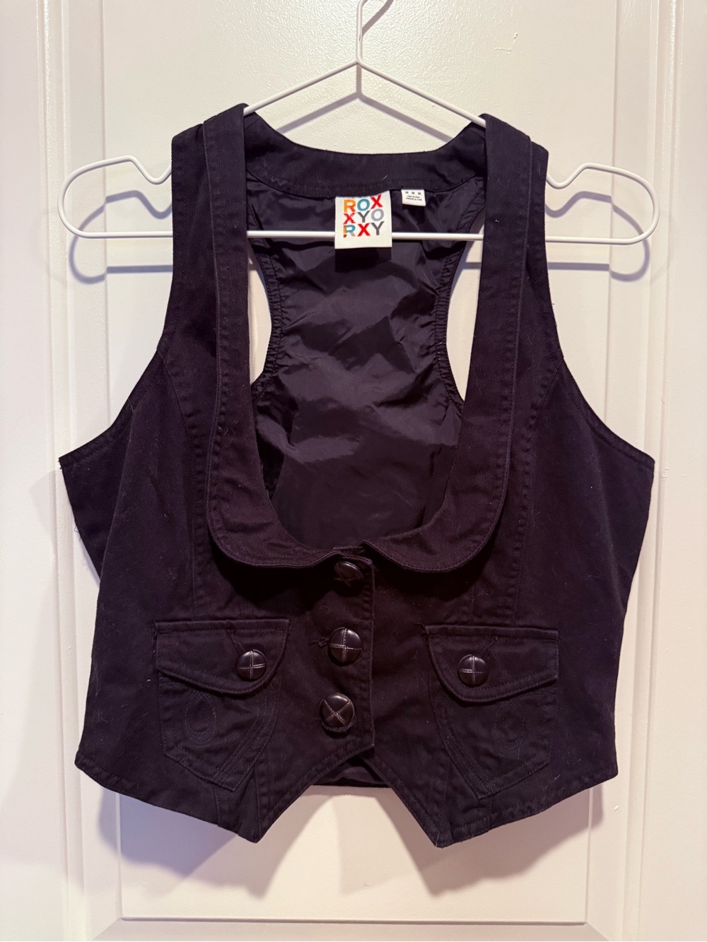 Roxy Black Button-Front Crop Vest